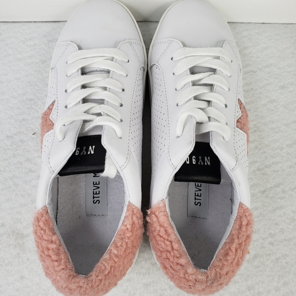 Steve Madden Stared Faux White Leather Faux Pink Sherling Sneaker Sz 7.5M - Picture 5 of 10